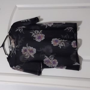 3/$20 Sheer Black Floral Top